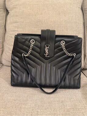 Saint Laurent Quilted Black Leather Chain Tote